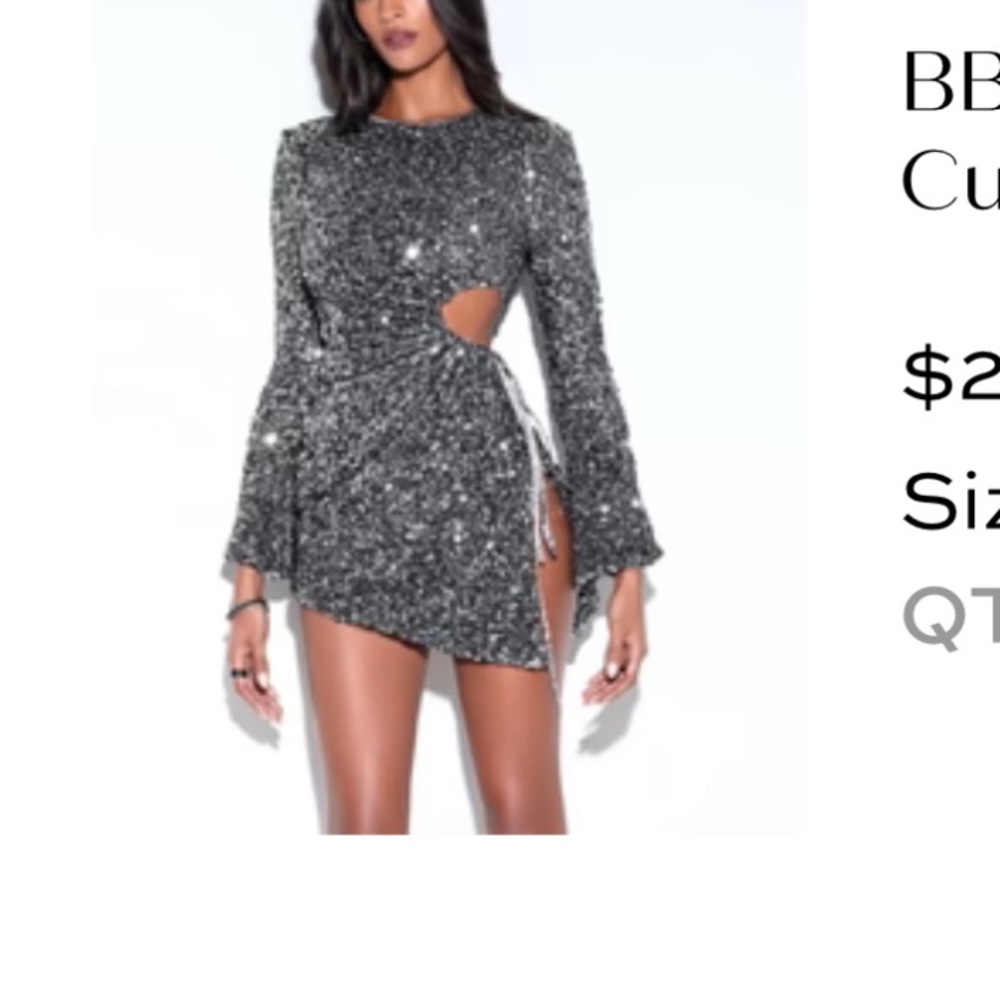Silver Sequin Long Sleeve Dress